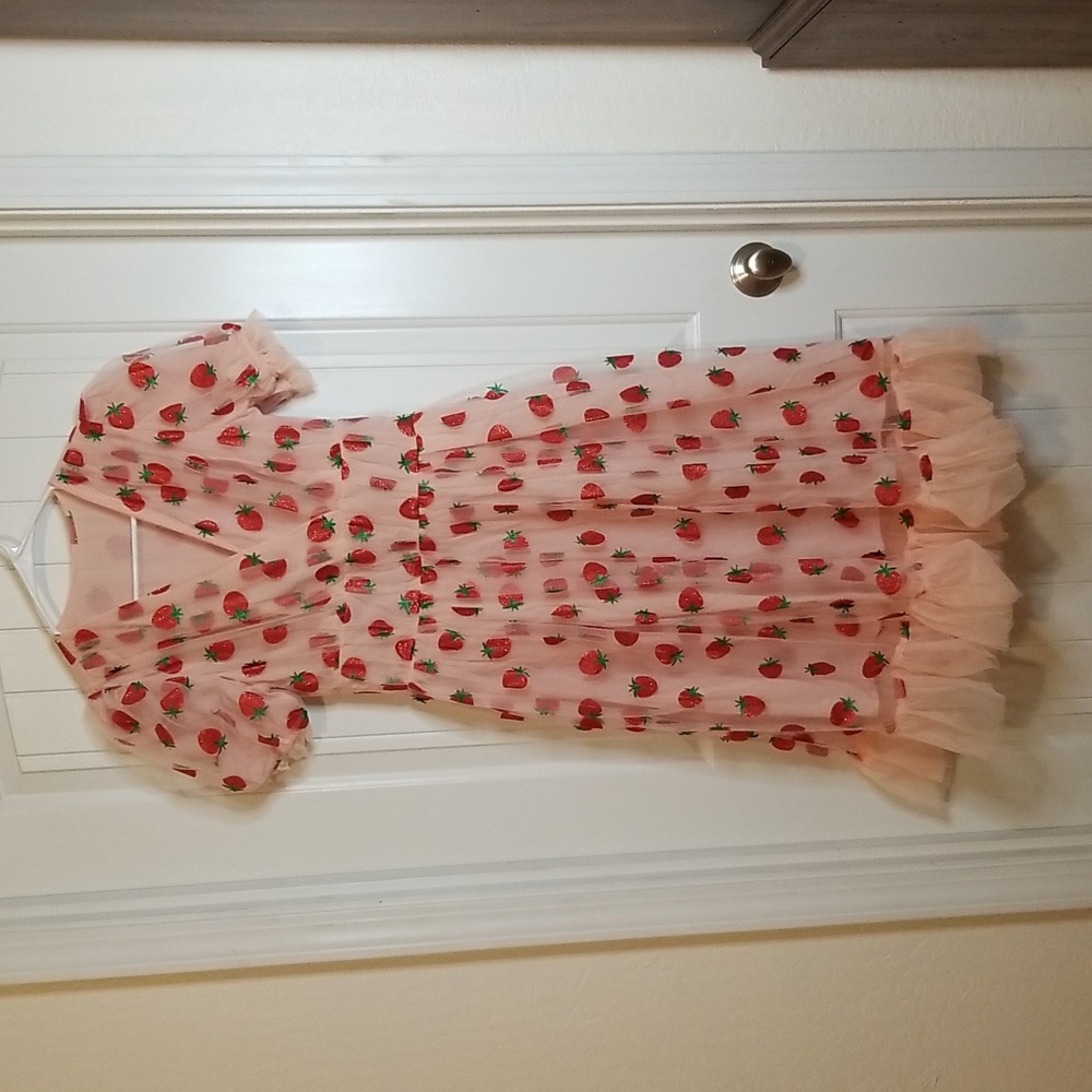 Charming Tulle Dress W/Glitter Strawberries By Retro Stage Size Large (8) NWT - Picture 2 of 16